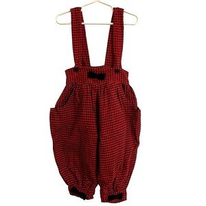 Baby Togs Vintage Girls Black and Red Check Overalls Size 18 Months